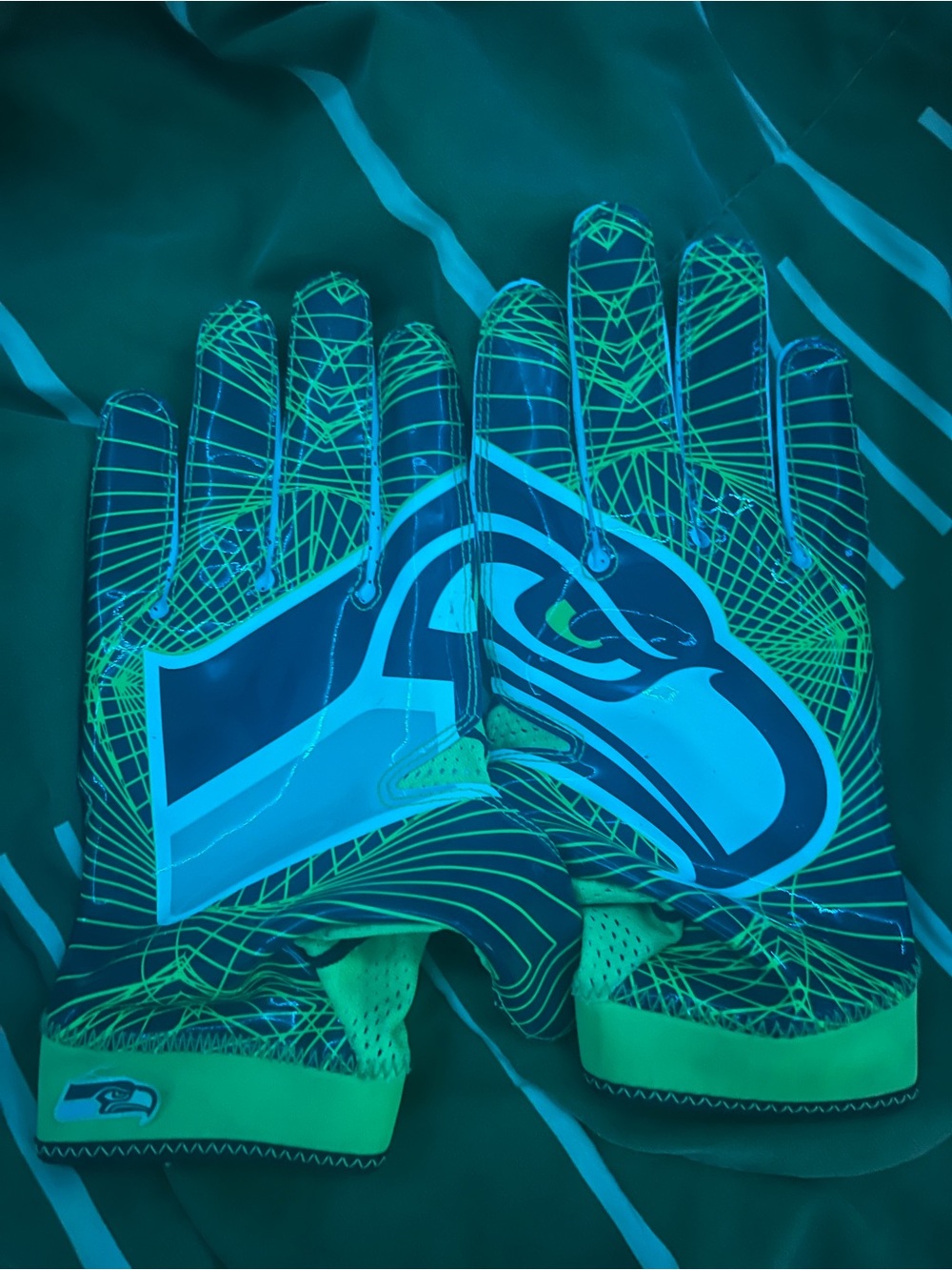 NFL Seahawks Neon Green & Blue Receiver Gloves